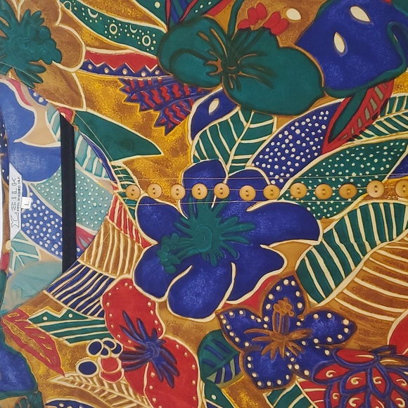 Vintage Silk Blouse Hawaiian Floral Women's Large 100% Washed Silk - Picture 5 of 11